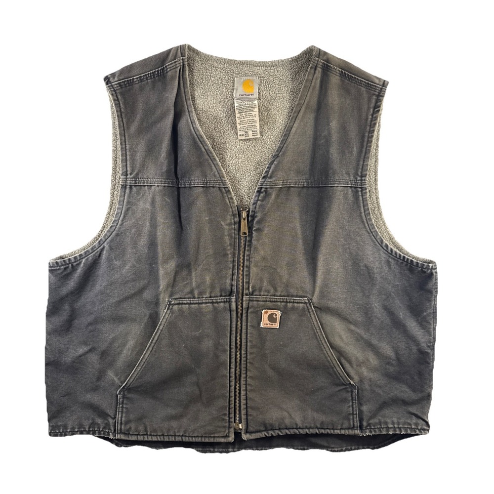 Vintage Carhartt Vest Men's‎ 2XL Sherpa Lined Distressed Faded V26-BLK Outdoors